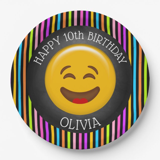 Assiettes En Carton Cute Emoji Girl's Birthday Party Plaque papier (Devant)