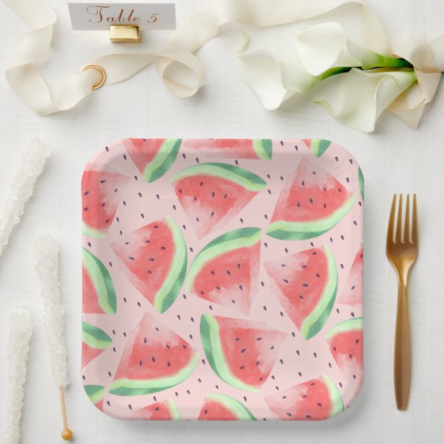 Assiettes En Carton Cute Eté Kawaii Aquarelle (Mariage)