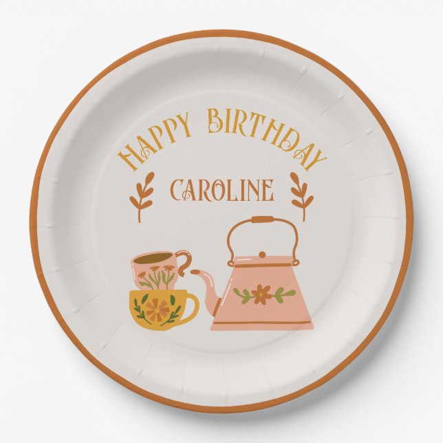 Assiettes En Carton Cute Fall Tea Party Custom Anniversaire (Devant)