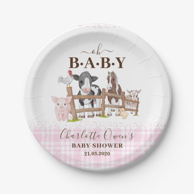 Assiettes En Carton Cute Farm Animaux Barnyard Baby shower (Devant)