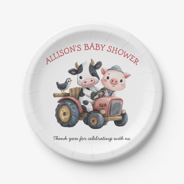 Assiettes En Carton Cute Farm Animaux Cochon Vache Barnyard Baby showe (Devant)