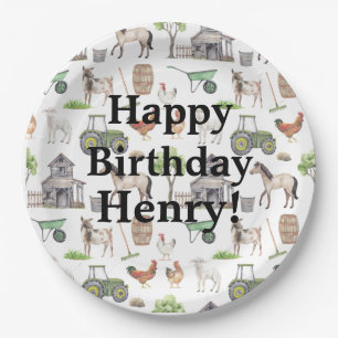 Assiettes En Carton Cute Farm Animaux Tracteurs Nom Joyeux Birthday Bo