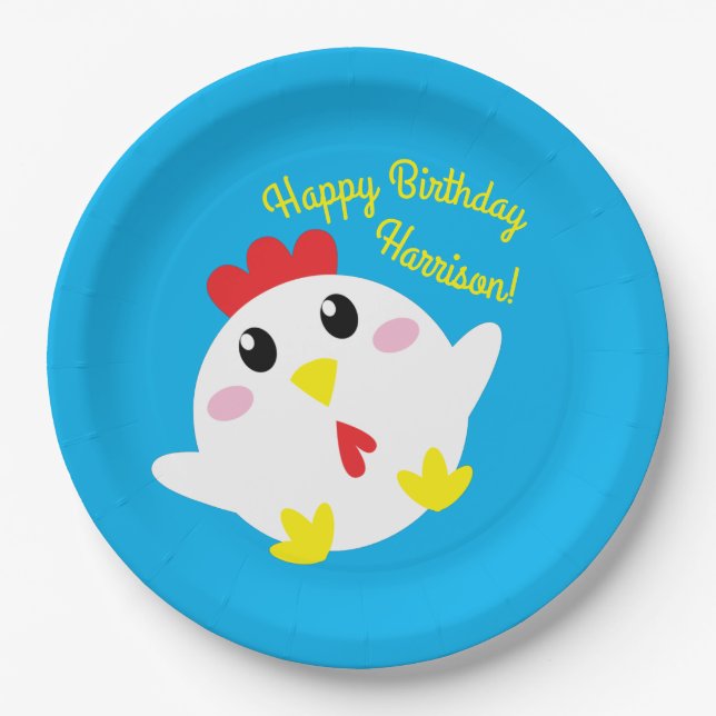 Assiettes En Carton Cute ferme de poulet Enfants 1er fête d'anniversai (Devant)