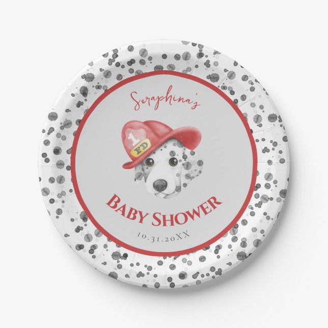 Assiettes En Carton Cute Fire Fighter Baby shower dalmate (Devant)