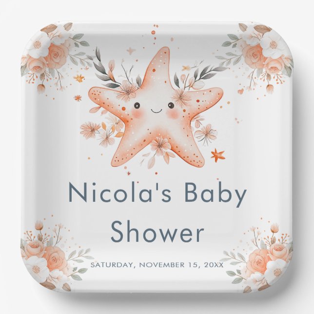 Assiettes En Carton Cute Floral Starfish Baby Shower (Recto)