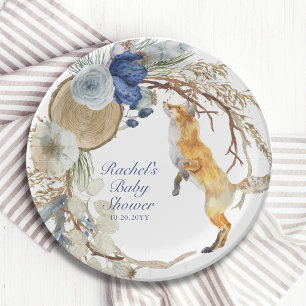 Assiettes En Carton Cute Fox bois aquarelle Baby shower Floral