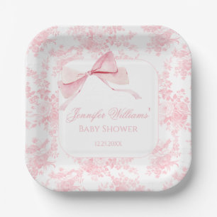 Assiettes En Carton Cute French Rose Toile Floral Bow Baby Girl Douche