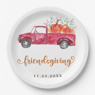 Assiettes En Carton Cute Friendsgiving Calligraphie Rouge Camion Citro