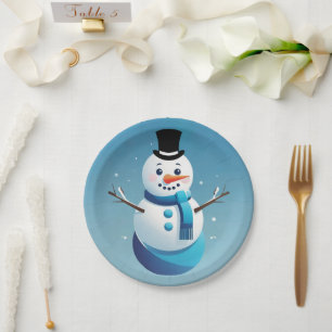 Assiettes En Carton Cute Frosty Snowman Illustration Plaque en papier