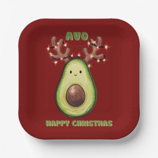 Assiettes En Carton Cute Funny Happy Christmas Avocado Party 