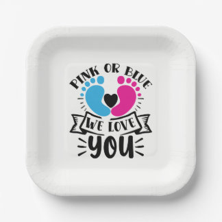 Assiettes En Carton Cute gender reveal pink blue word art party 