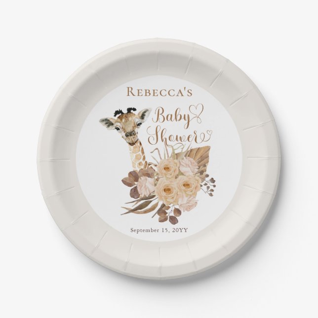Assiettes En Carton Cute Giraffe Boho Grasses séchées Baby shower (Devant)