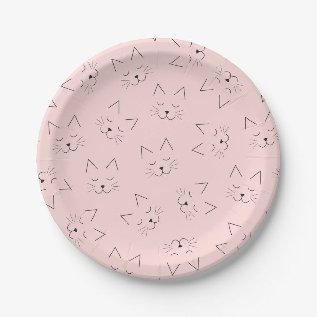 Assiettes En Carton Cute Girl Black Kitty Chat visage rose Motif (Devant)