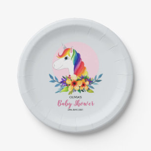 Assiettes En Carton Cute Girly Magical Unicorn et Baby shower de fleur