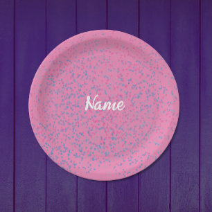 Assiettes En Carton Cute Girly Pastel Pink Blue Dots Moderne Blanc Nom