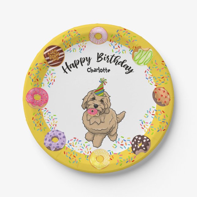 Assiettes En Carton Cute Goldendoodle Dog Birthday Party Plaque papier (Devant)