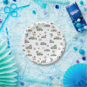 Assiettes En Carton Cute Green Recycling Camion Véhicules Enfants Anni