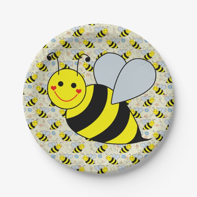 Assiettes En Carton Cute Grosse Bumble Plaques de papier d'abeille (Devant)