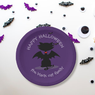 Assiettes En Carton Cute Halloween Chat Noir Ailes Plaques en papier