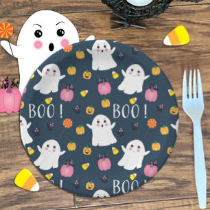 Assiettes En Carton Cute Halloween Ghost Dark Blue Papier Plaque