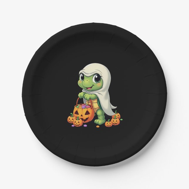 Assiettes En Carton Cute Halloween Turtle Ghost avec bonbon (4) (Devant)