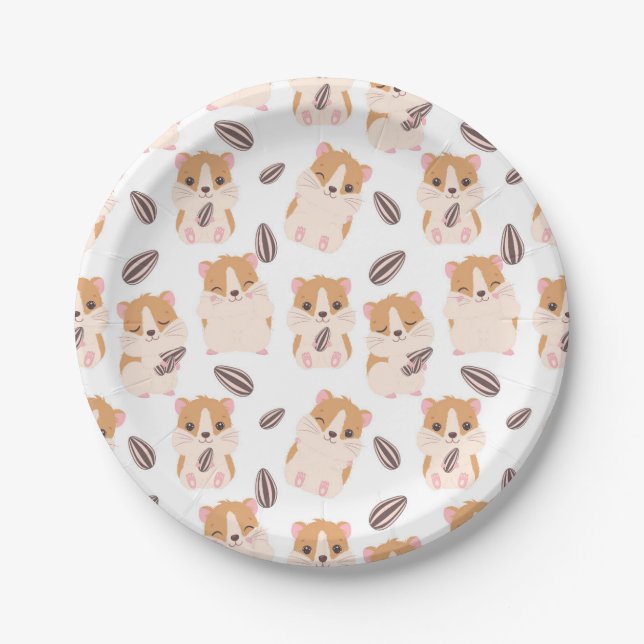 Assiettes En Carton Cute Hamster Visage et semences Motif Enfant Anniv (Devant)