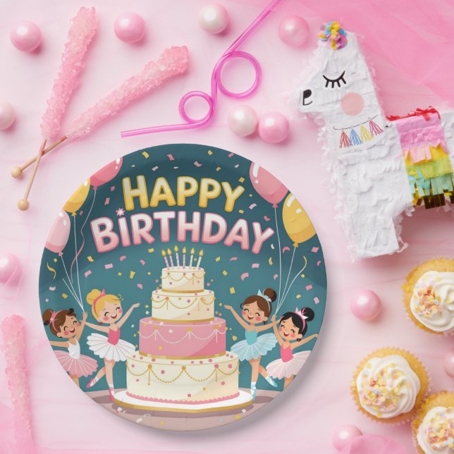 Assiettes En Carton Cute Happy Birthday ballerina theme (Fête)