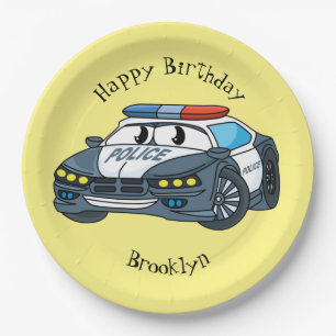 Assiettes En Carton Cute happy police car cartoon illustration