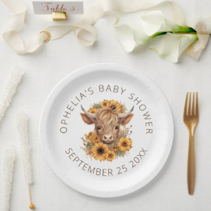 Assiettes En Carton Cute Highland Cow Rustique Baby shower de tourneso