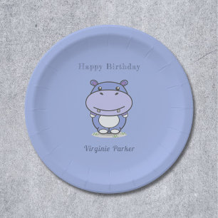 Assiettes En Carton Cute Hippo Plaques papier d'anniversaire