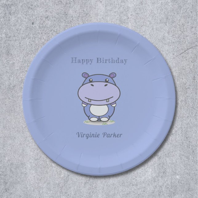 Assiettes En Carton Cute Hippo Plaques papier d'anniversaire (Cute Hippo Birthday Paper Plates)