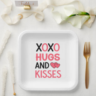 Assiettes En Carton Cute Hugs Kisses XOXO LOVE Rose Mariage noir