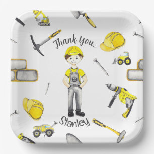 Assiettes En Carton Cute Jaune Construction Camion Motif
