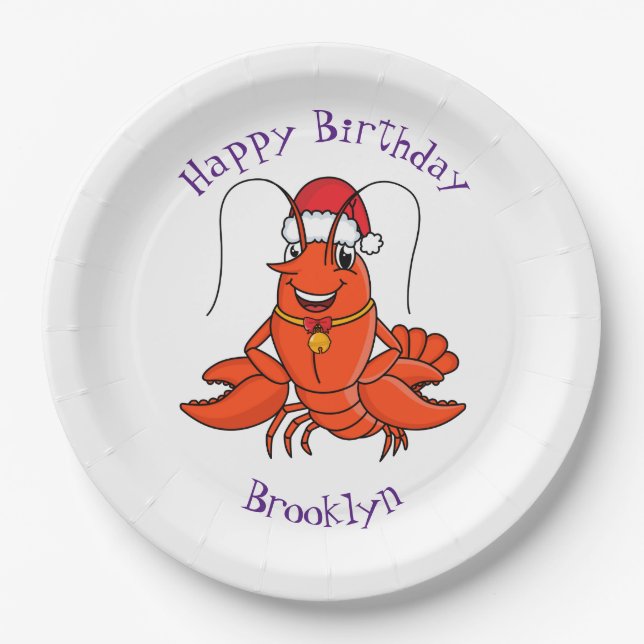 Assiettes En Carton Cute joyeux homard portant le dessin du casquette  (Devant)