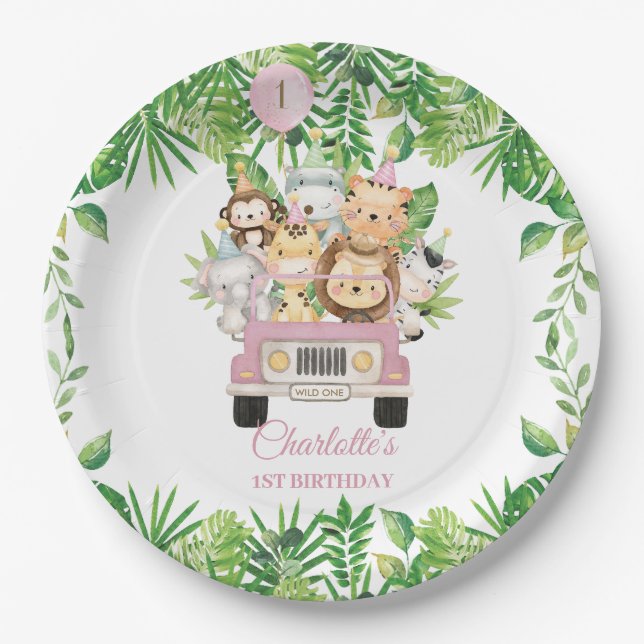 Assiettes En Carton Cute Jungle Animaux Safari Aventure Voiture Annive (Devant)