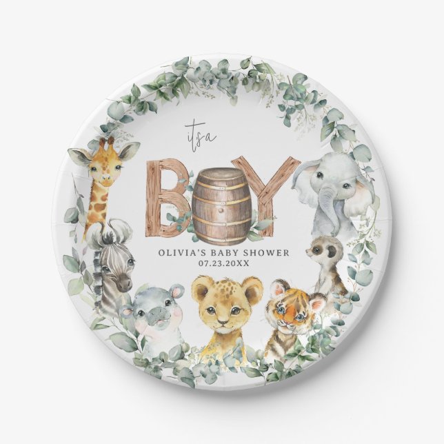 Assiettes En Carton Cute Jungle Animaux Végétation Boy Baby shower (Devant)