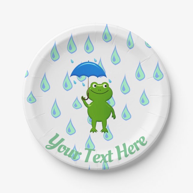 Assiettes En Carton Cute Kawaii Grenouille et pluie (Devant)
