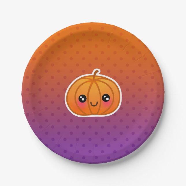 Assiettes En Carton Cute Kawaii Halloween Dessin Citrouille (Devant)