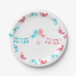 Assiettes En Carton Cute Kawaii Pieds Rose Bleu Genre Revela Party