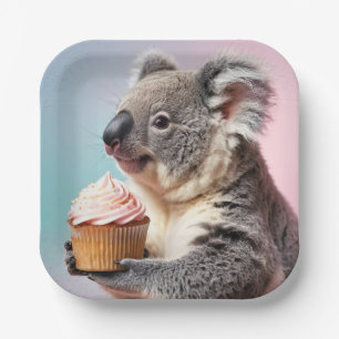 Assiettes En Carton Cute Koala Avec Cupcake Pastel Gradient
