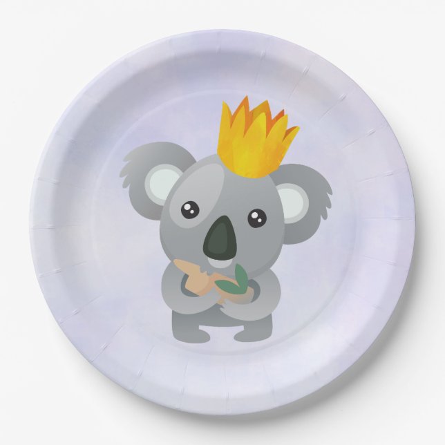 Assiettes En Carton Cute Koala dans une couronne d'or (Devant)