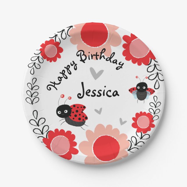 Assiettes En Carton Cute Ladybugs Premier Anniversaire Plaque de fête (Devant)