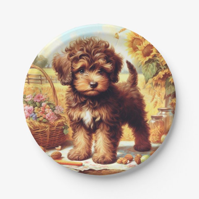 Assiettes En Carton Cute Lagotto Romagnolo Peinture (Devant)