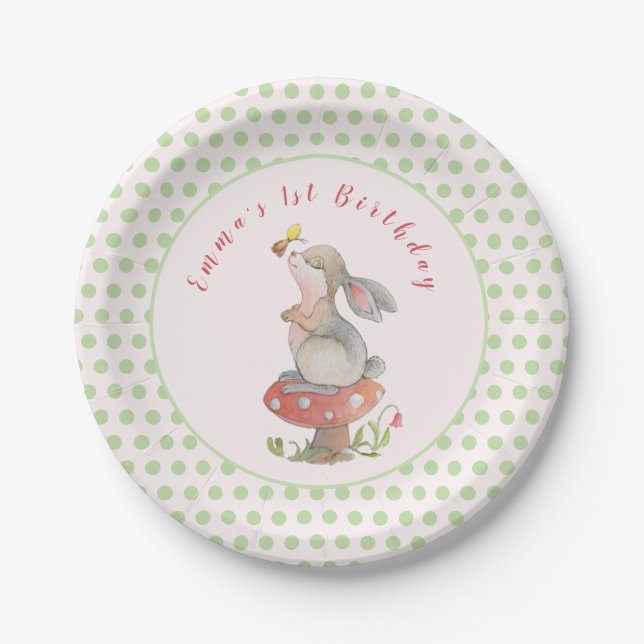 Assiettes En Carton Cute lapin rose 1er anniversaire Plaque de papier (Devant)