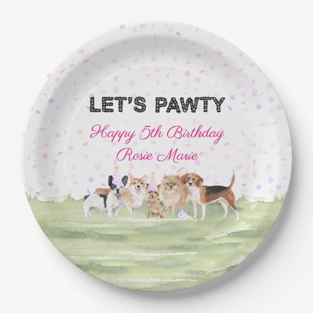 Assiettes En Carton Cute Let's Pawty Rose Custom Chig fête d'anniversa (Devant)