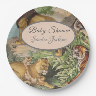 Assiettes En Carton Cute Lion Chat jungle Dusty Blue Boyl Baby shower