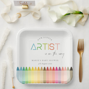 Assiettes En Carton Cute Little Artist Crayon Fun Rainbow Baby shower