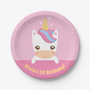Assiettes En Carton Cute Little Baby Unicorn 1st Birthday Party Plates