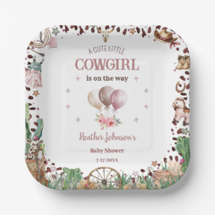 Assiettes En Carton Cute Little Cowgirl Western Aquarelle Baby shower