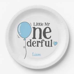 Assiettes En Carton Cute Little Mr Onederful Blue Custom